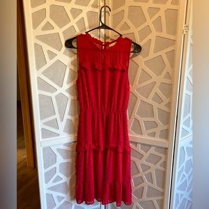 Red fully lined mini dress with speckles. Size M, fits size 6/8